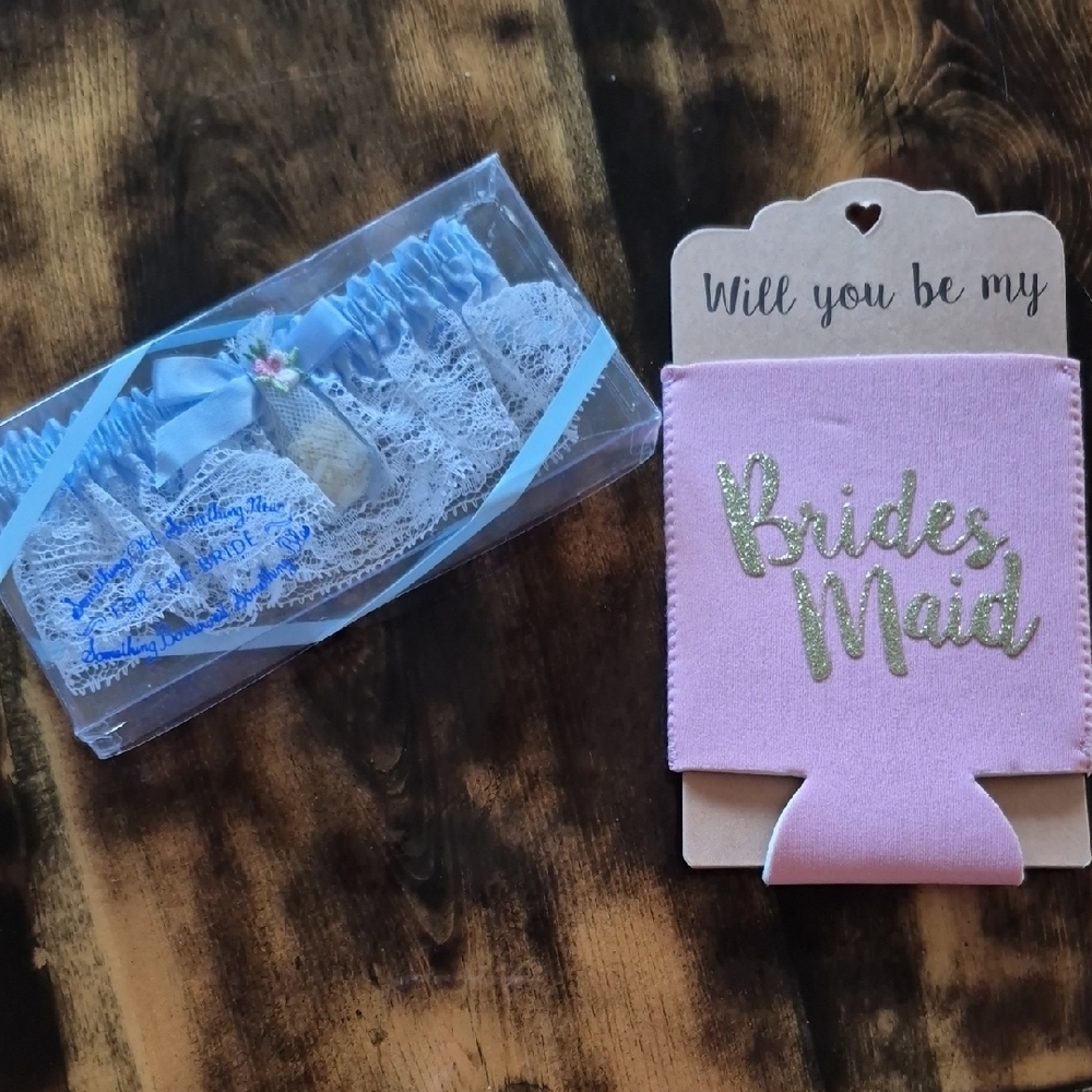 Mud Pie Blue Lace Garter and Pink Bridesmaid Holder